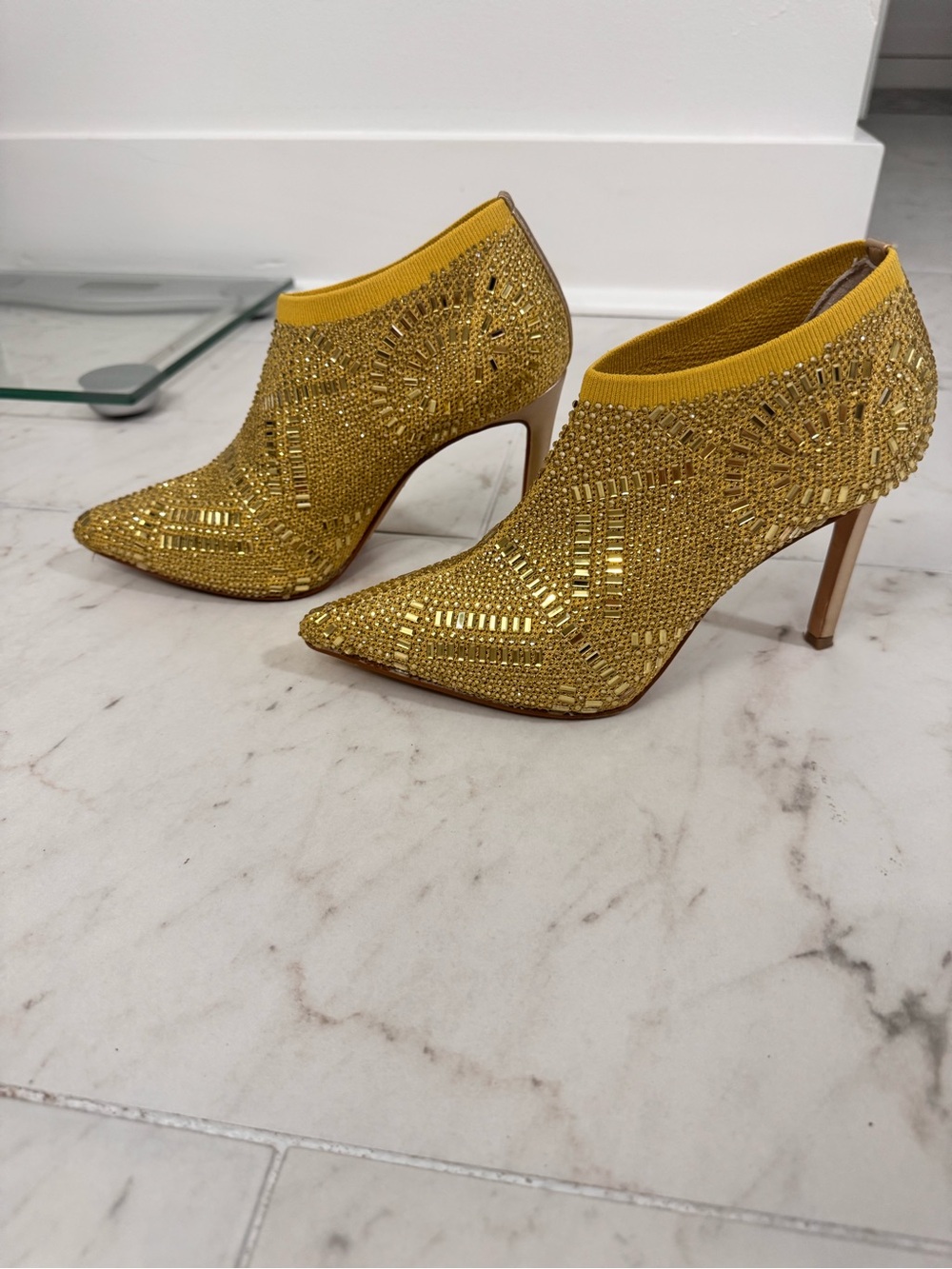 Thalia Sodi Gold Beaded Pointed-Toe Stiletto Booties women’s 6.5